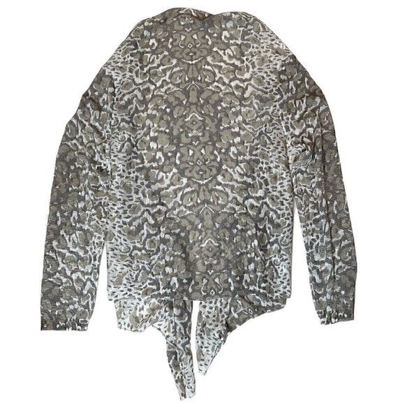 Cullen Neutral Leopard Print Open Front Semi Sheer Long Sleeve Cardigan - Picture 2 of 5